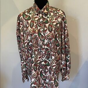 Paisley Print  women’s handmade  Shirt - Multicolor detailed silver buttons